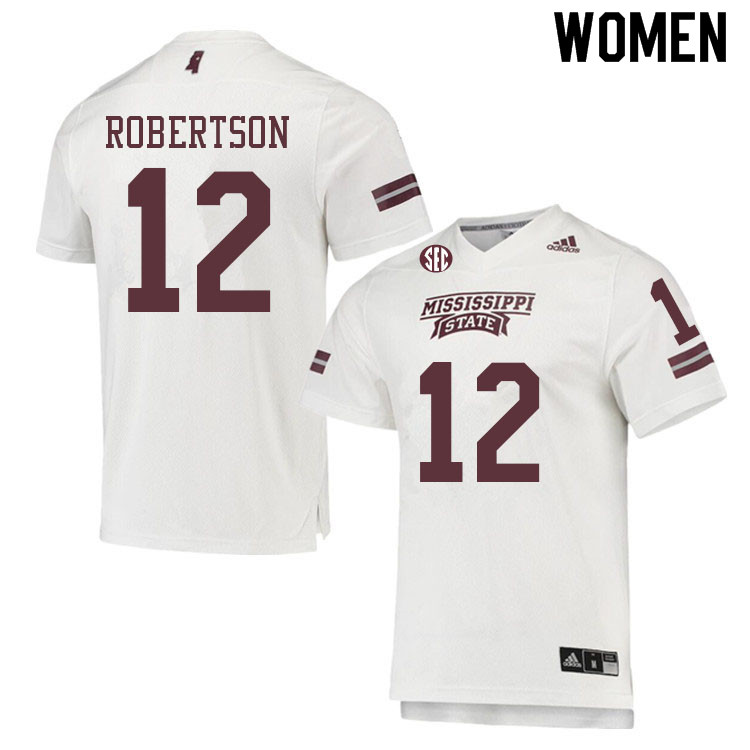 Women #12 Sawyer Robertson Mississippi State Bulldogs College Football Jerseys Sale-White - Click Image to Close